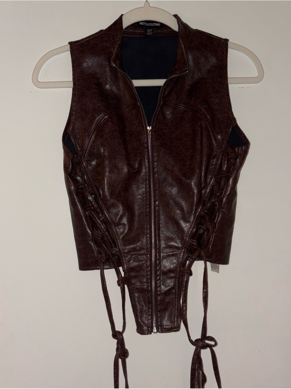 PrettyLittleThing Dark Brown Faux Leather Lace-Up Vest